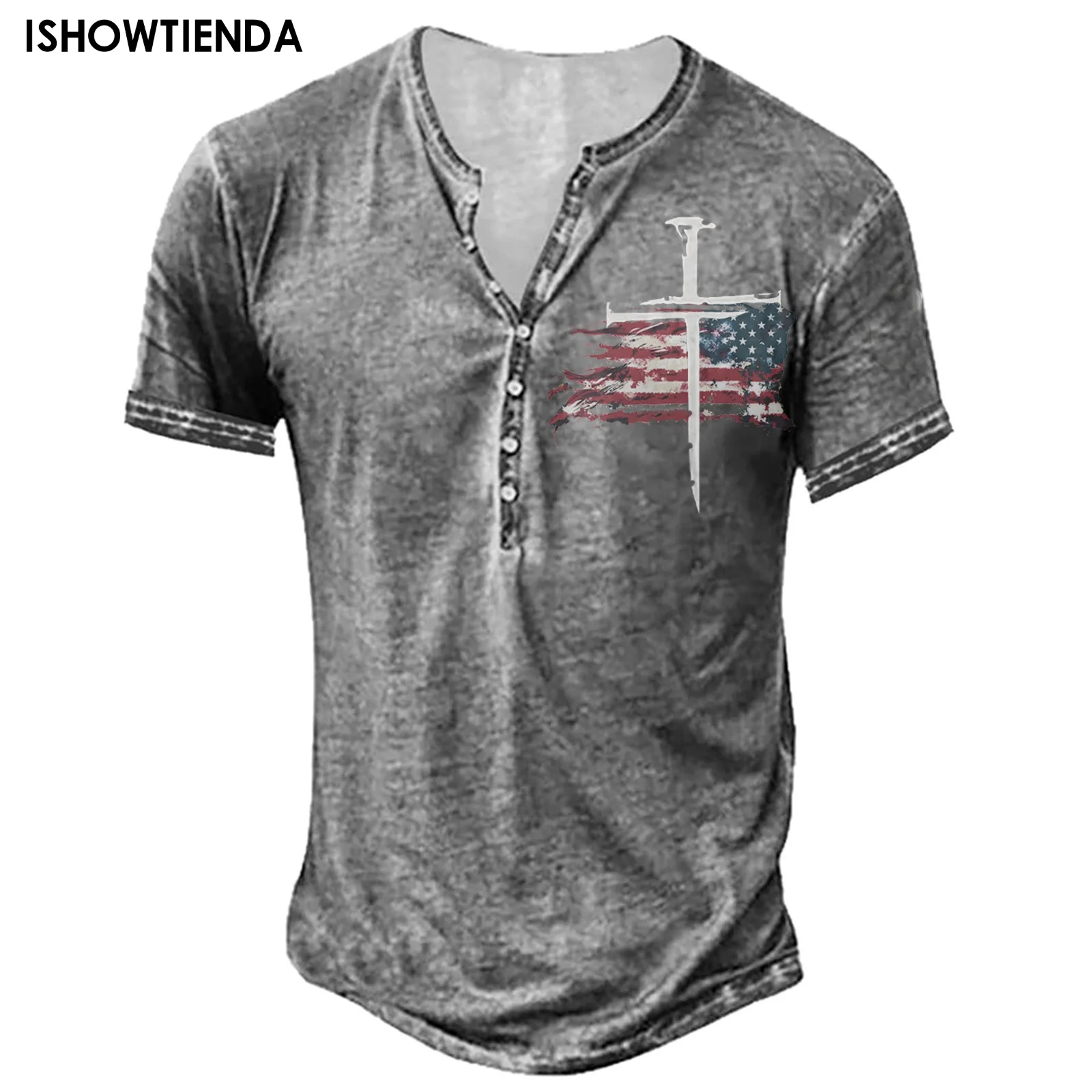 

Футболка мужская с V-образным вырезом, винтажная Готическая тенниска на пуговицах, майка с короткими рукавами в стиле оверсайз, уличная одежда в стиле панк