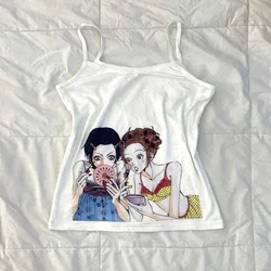 Vintage Goth Emo Crop Top - Sleeveless Streetwear Corset Style T - Shirt - M (Beige)