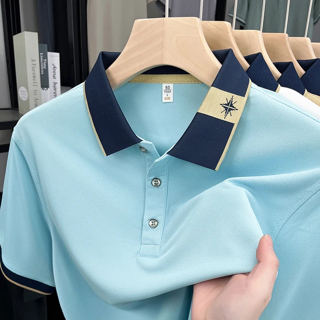 Lujosa polo de manga corta de verano para hombre - Camiseta con cuello en contraste de diseñador - Ropa de hombre cómoda y transpirable