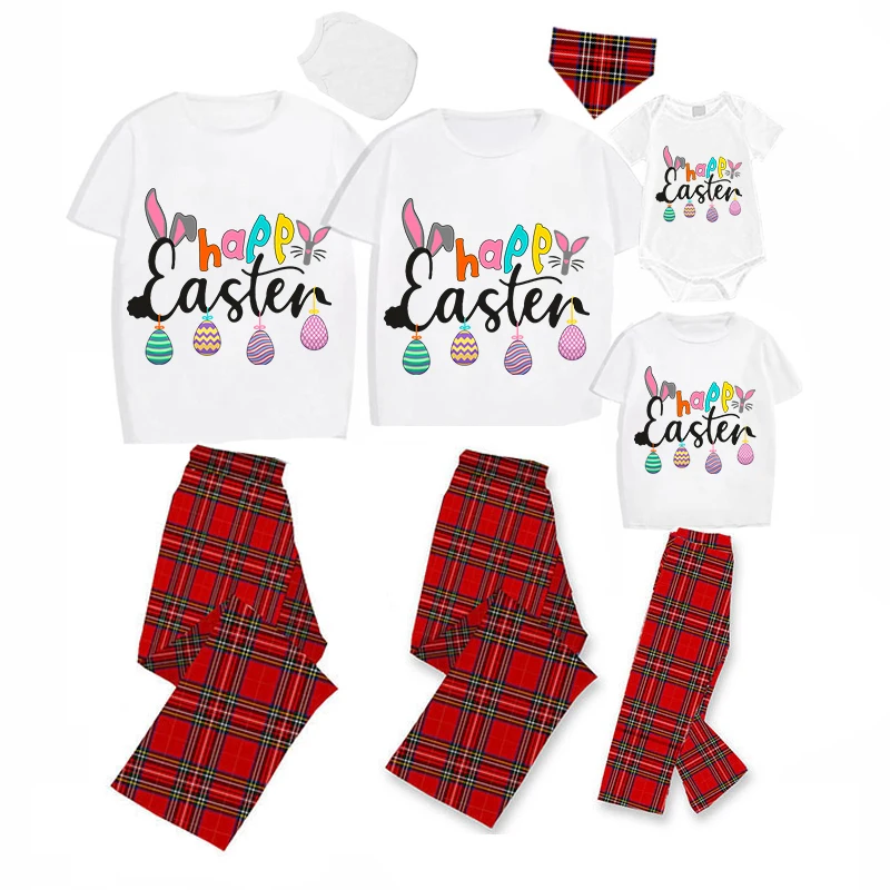 

Easter Family Matching Pajamas Exclusive Design Happy Easter Slogan Eggs Gray Pajamas Set