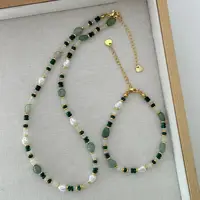 Nouveauté à la mode perle d'eau douce naturelle et pierre de Jade 14K or rempli femme ensemble de bijoux pour femmes collier Bracelet cadeaux 1