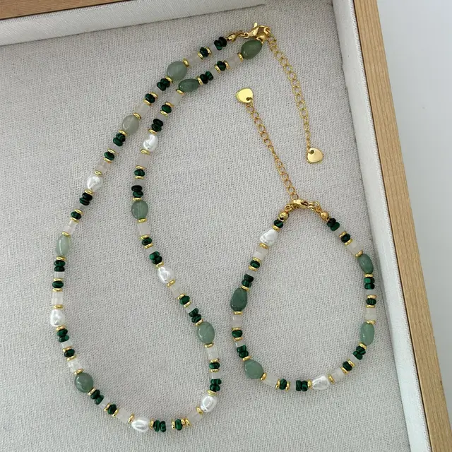 Nouveauté à la mode perle d'eau douce naturelle et pierre de Jade 14K or rempli femme ensemble de bijoux pour femmes collier Bracelet cadeaux 1