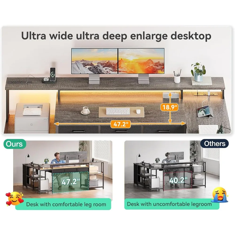 79" L Shaped Desk, L Shaped Computer Desk with 2 Power Outlets & Monitor Shelf, Home Office Desk with Storage Shelves, Reversib 6