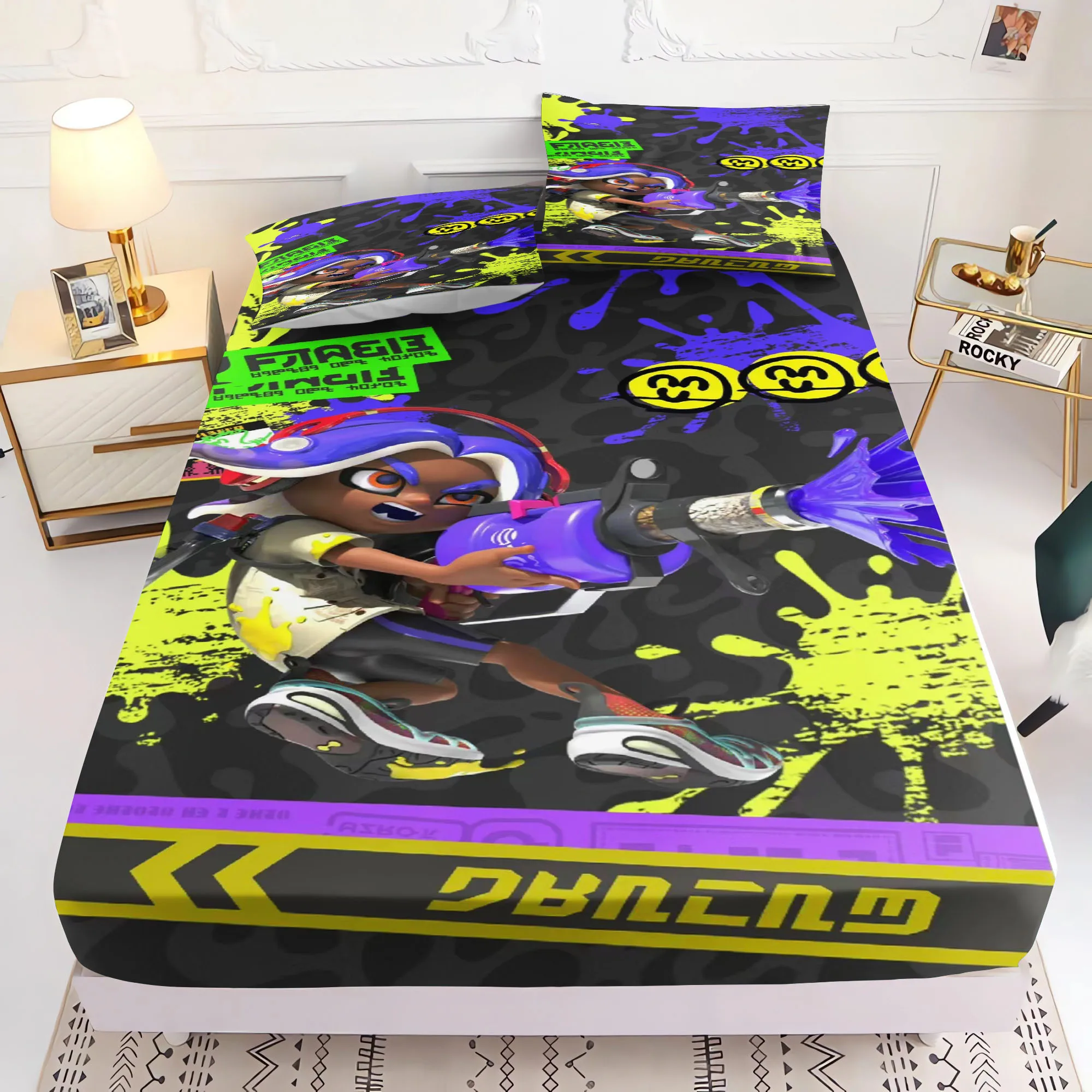 Set di Biancheria da Letto a Tema Splatoon, Lenzuolo con Angoli in Morbida Microfibra per Camere dei Bambini e Arredamento Casa - immagine 5