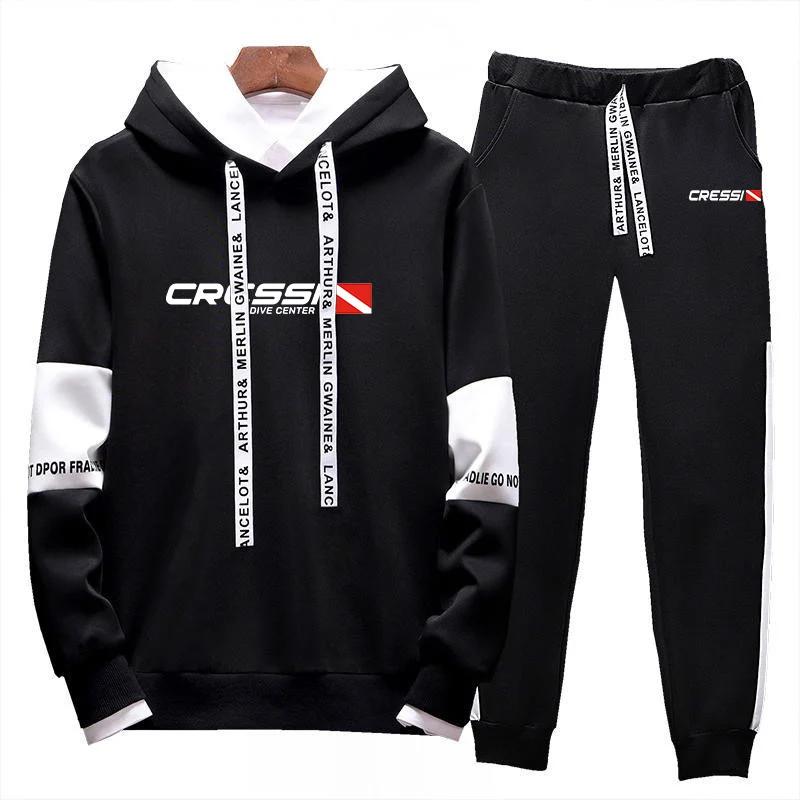 Scuba diving Cressi 2023 spring and autumn print men's tricolor with sports suit two-piece hooded sweatshirt casual suit