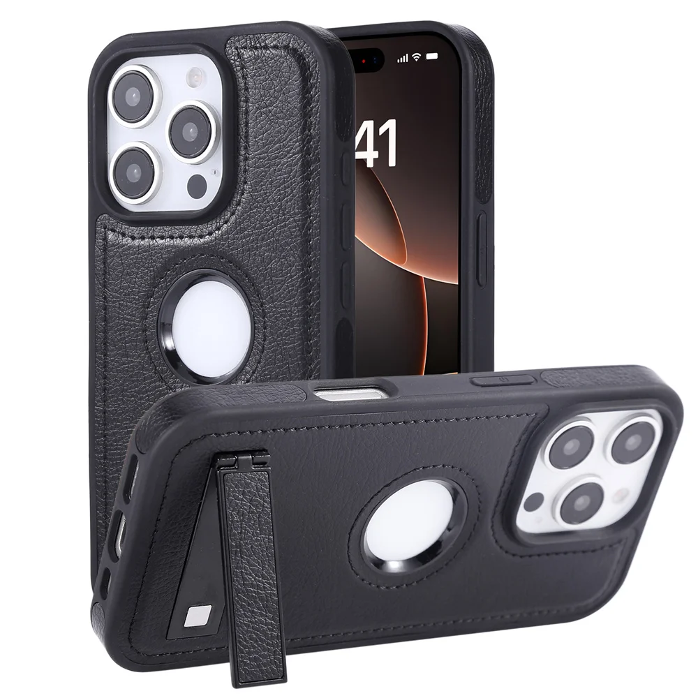Sleek Invisible Fold Stand Leather Phone Case - Ultra Thin PU Cover with Logo Hole
