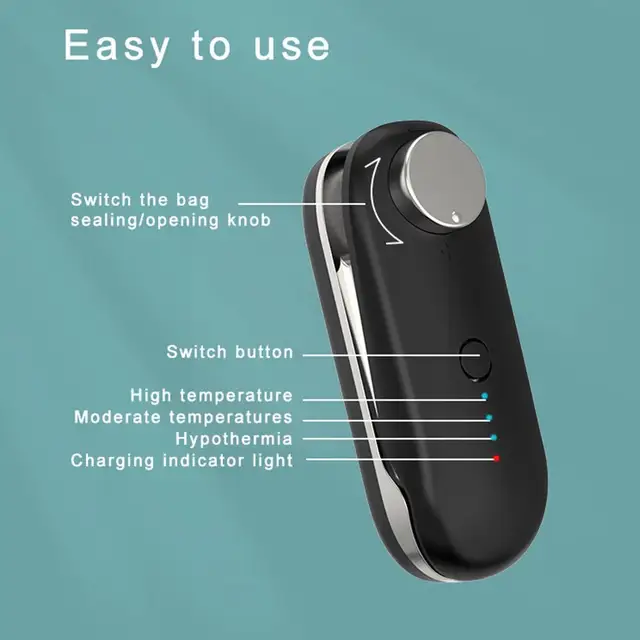 2 Az 1 -Ből Mini Hordozható Hőfókó -Usb Újratölthető Kézi Tárológép Műanyag Ételfűtési Mágnes Tömítő Klipje X5P6 -Val - Image 3