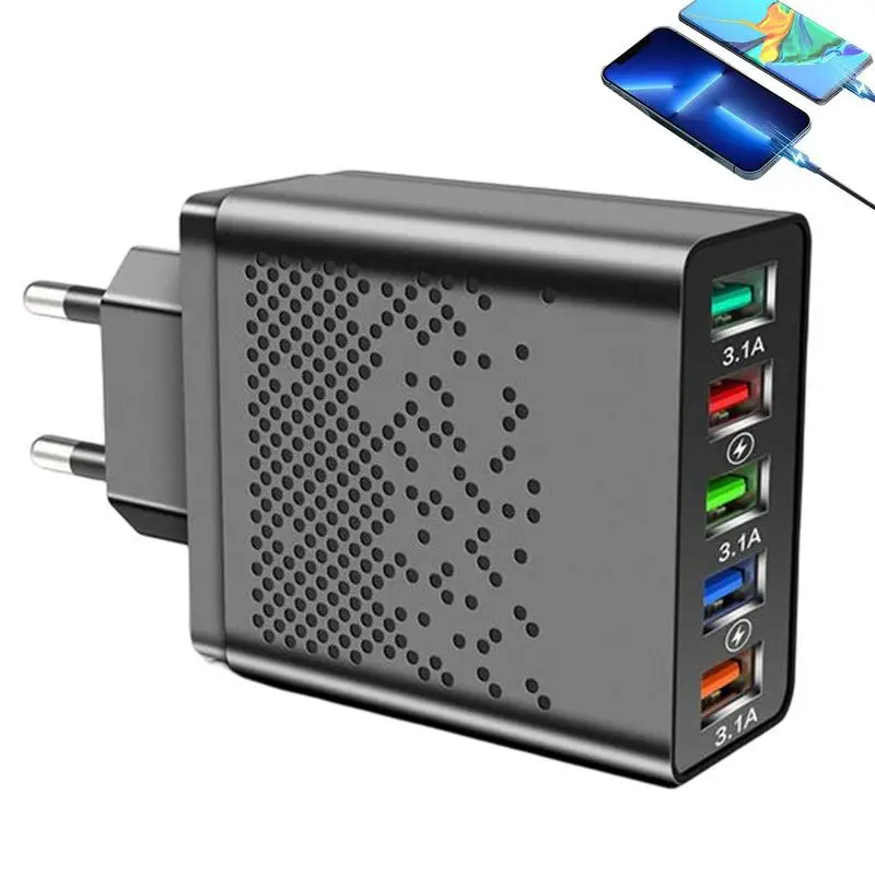 MultiPortUSBChargerFor5DevicesSimoltaneouslProtectYourDevicesFromOverheatingAnd