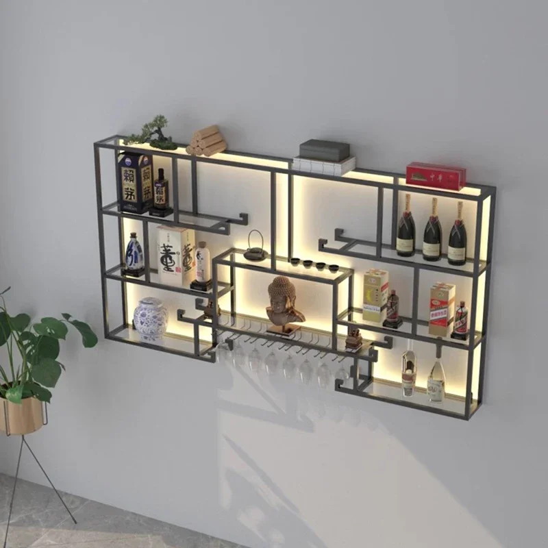 Living Room Whisky Wine Rack Shelf Wall Mounted Bar Metal Drink Wine Cabinets Commercial Unique Botellero Vino Home Decoration
