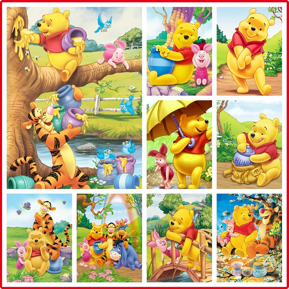 Cross Stitch Kit Disney DIY Winnie Bear Embroidery Supplies Tiger Cross Stitch Animal 2025 Cartoon Pig White Canvas Child Gift