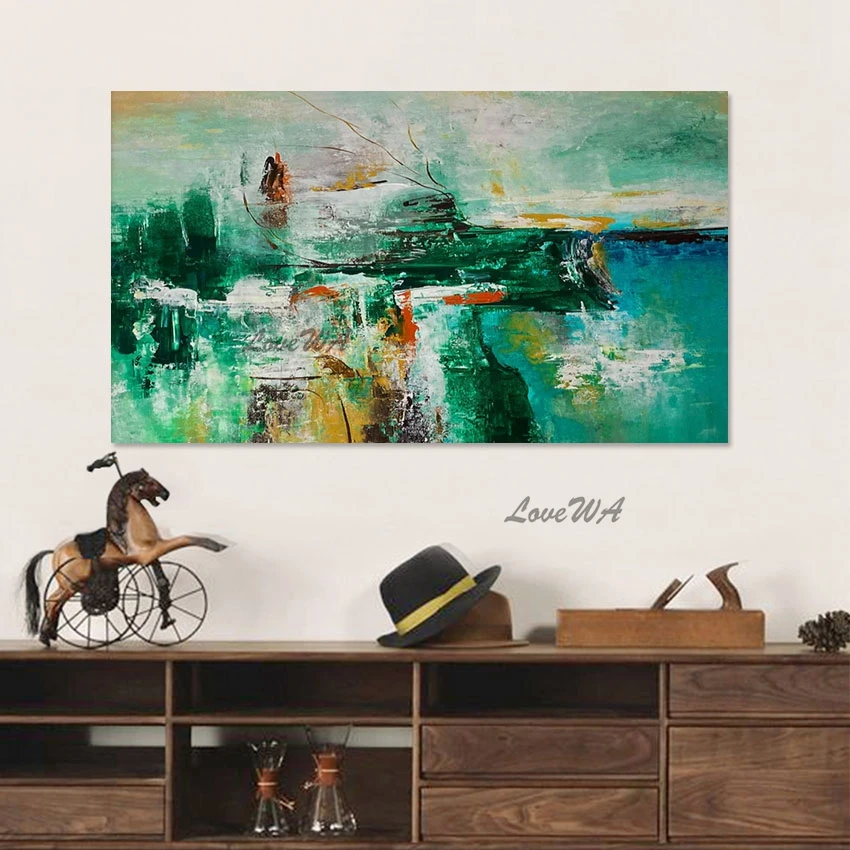 

Artistic Impressions Paintings Large Size Green Acrylic Textured Decor Canvas Abstract Wall Unframed Picture Office Artwork