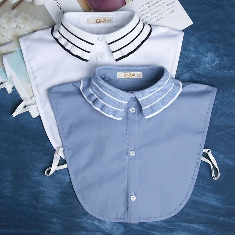 Fashion Stripe Fake Shirt Collar Donna Rimovibile Peto Mujer Chemisier Tie White False Collar Donna Collari Staccabili Faux Col