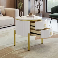 Table d'appoint avec tiroirs, surface à texture marbre, pieds et poignées en métal doré, design réglable, table d'appoint multifonctionnelle, mobilier moderne pour salon, chambre, bureau, appartement, décoration intérieure, 55 x 55 x 62 cm 4