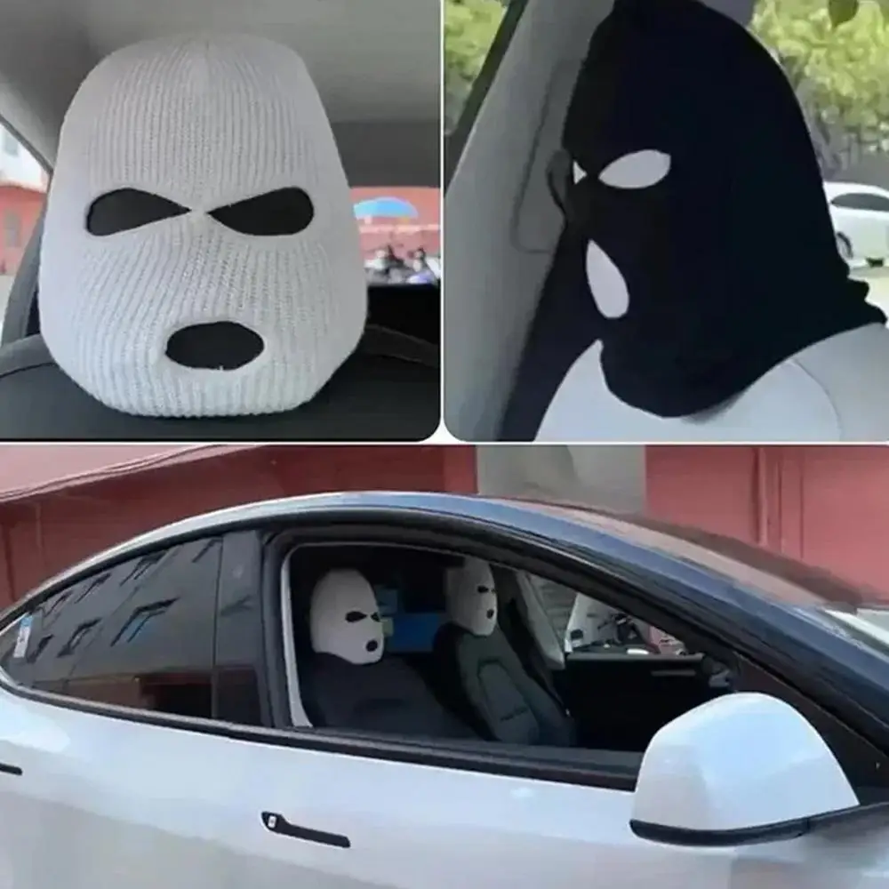 Lustige 3-Loch-Autositz-Kopfstütze, volle Gesichtsabdeckung, Skimaske, Hut, Anti-Asche-Schutz für Auto-Innensitze, lustige Abdeckung, Dekoration – Detail 9