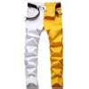 New Men 2022 American Style Fashion Stitching Two-color Yellow and Red Trend Stretch Jeans Male Trousers Denim Pants 3