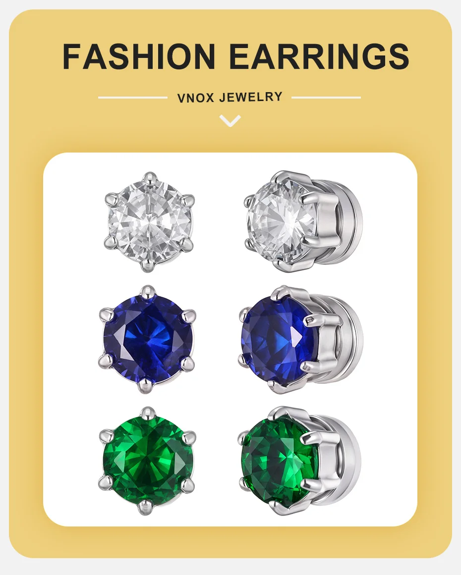 Vnox Sechsklauen-Zirkon Magnetische Clip-Ohrringe für Männer und Frauen, Edelstahl Nicht-Durchstochene Clip-On-Ohrringe, Kubische Zirkonia Ohrschmuck Geschenk – Detail 1