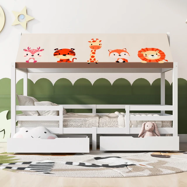 Cama Infantil de Casa Blanca en Pino Macizo de Calidad Premium - 90x200 cm