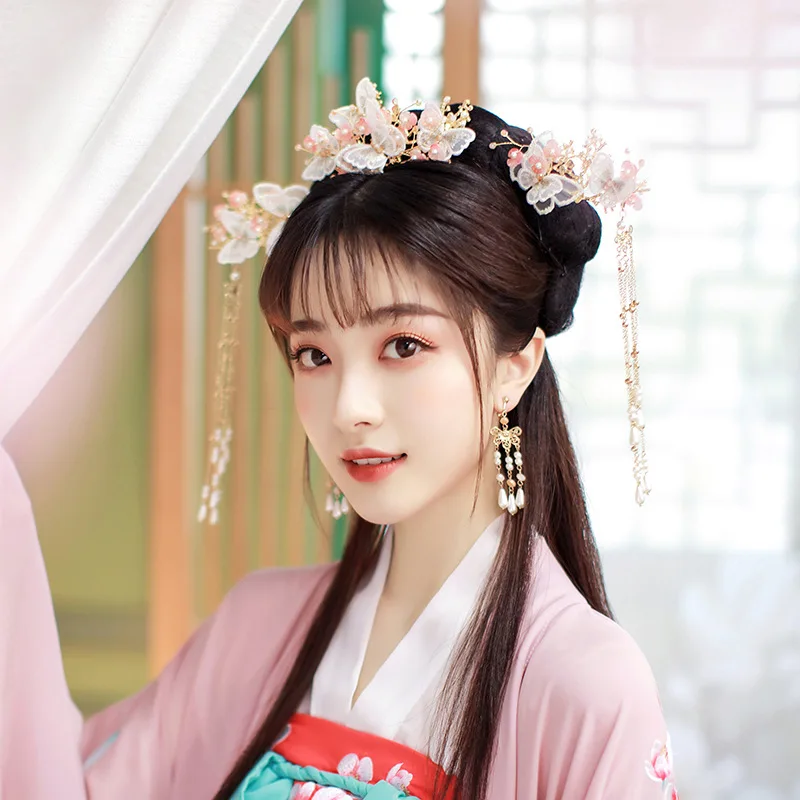 Bridal Headwear Ancient Hanfu Hair Sticks Tassel Step Shake Flower Hairpin Haircomb Set Girl Gift Chinese Wedding