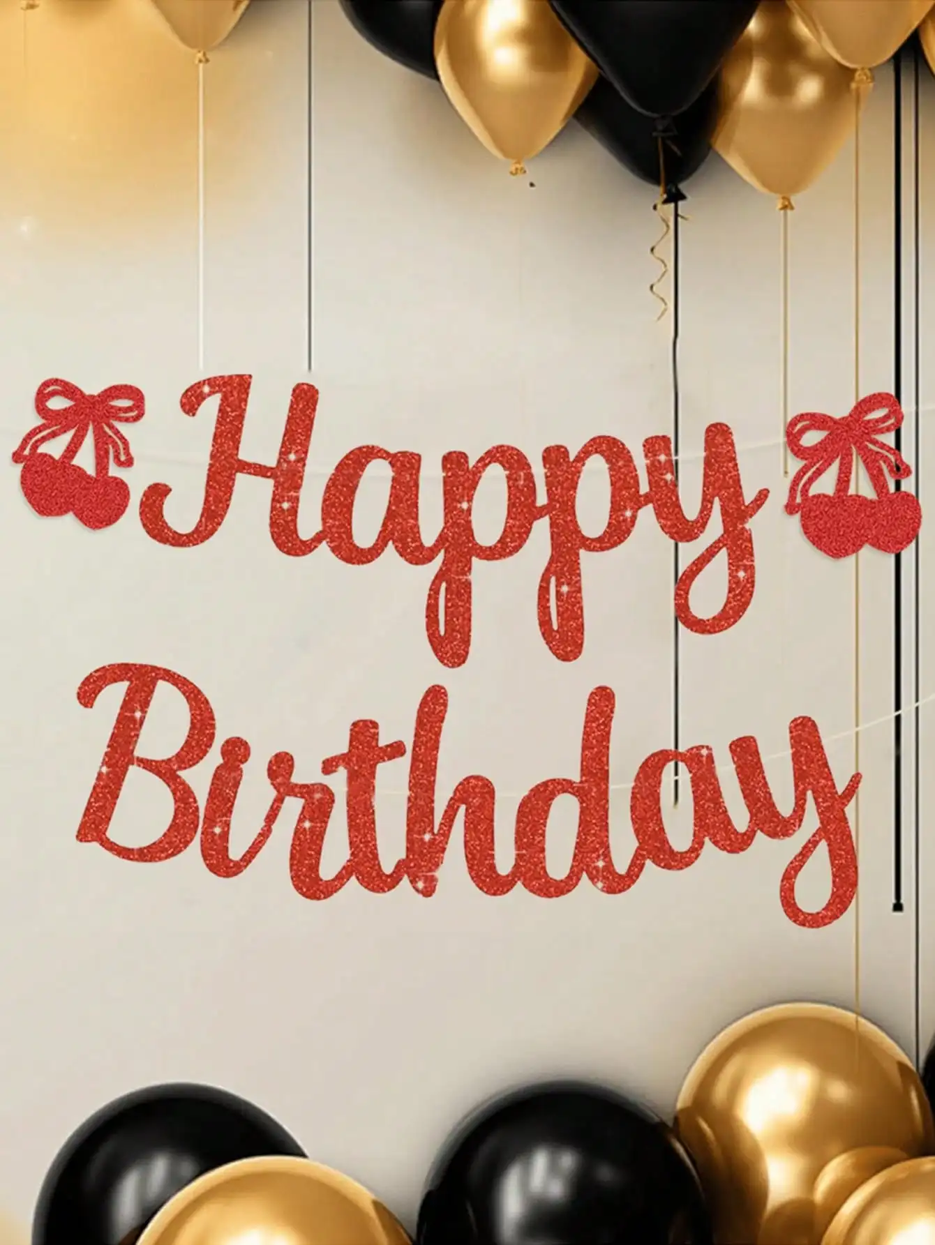 Cherry-Themed Red Glitter Birthday and Party Banner - Fun and Festive Decorations