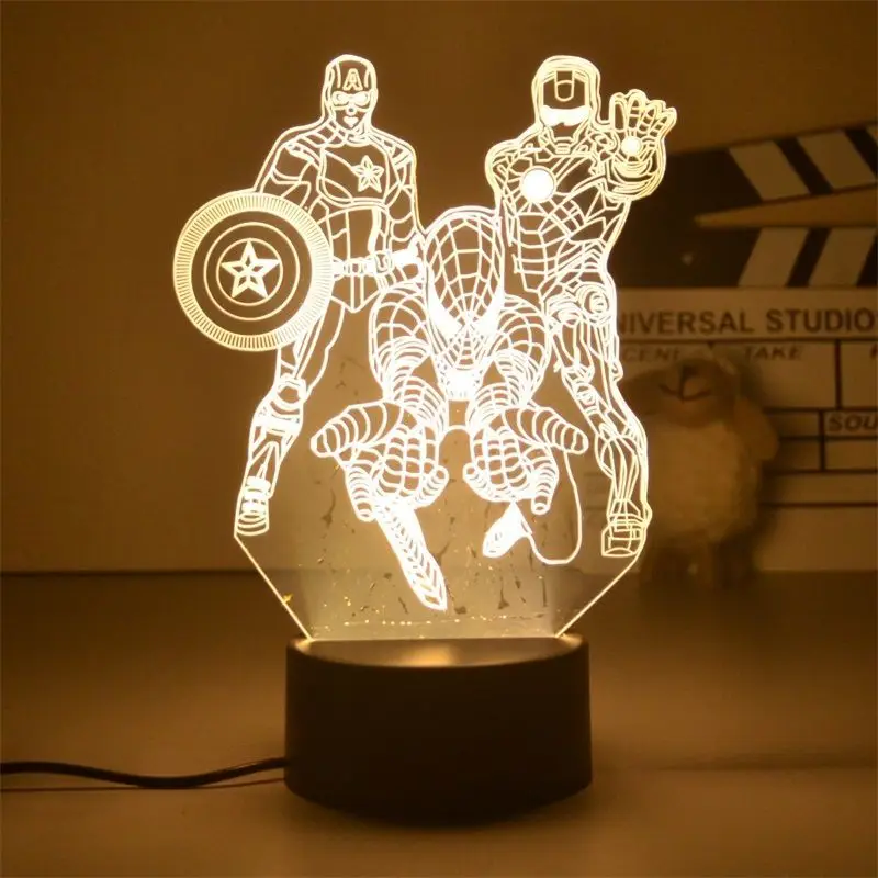 Disney Marvel 3D Led Lamp The Avengers Night Lights Spiderman Ironman Deadpool Thor Hulk Action Figures Decor Gifts