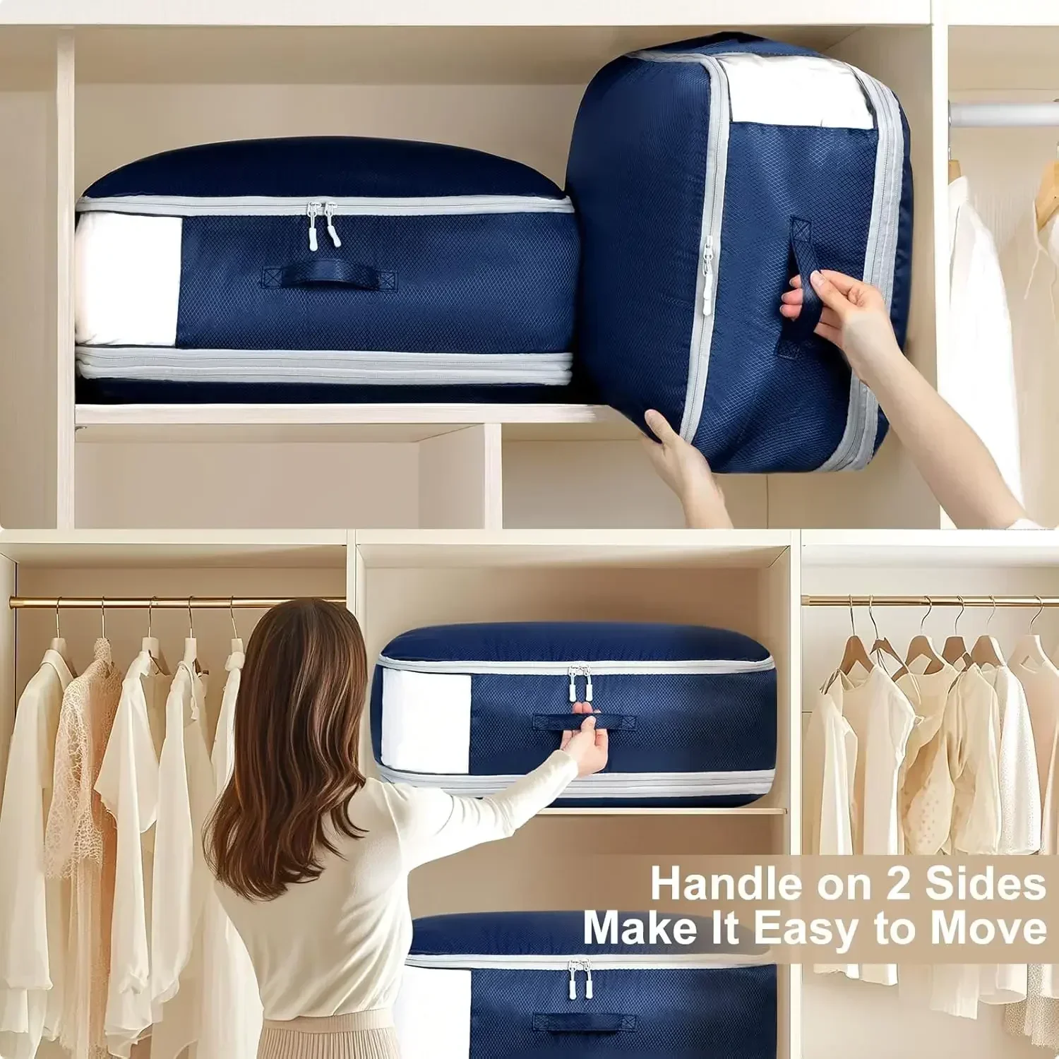 Comforter Storage Bag - Large Capacity Blanket Storage Bags 3-Layer Ultra Space Saving Self Compression Organizer 6