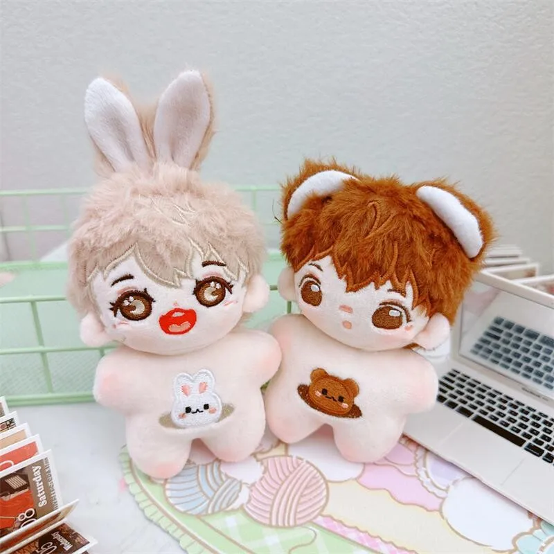 

10cm Mini Kawaii Idol Bunny Bear Boy Doll Cute Naked Fat Body Baby No Attributes DIY Plush Cotton Doll Cartoon Soft Kids Toys