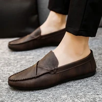 Breathable Men's Leather Shoes Plain Flat Slip-on 2025 Trend Elegant Designer High Quality Fashion Low Price Pu Male Casual Shoe