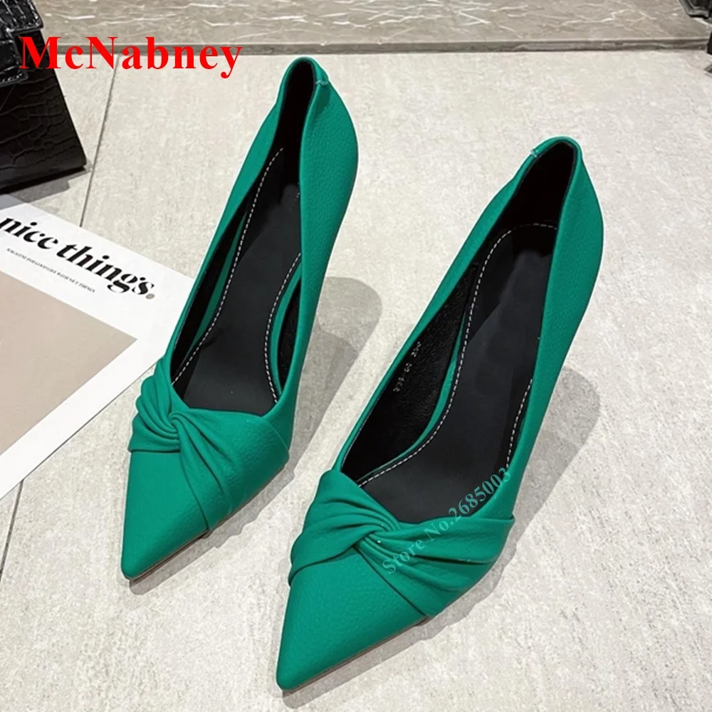 

2022 Women Fashion Shoe Pointy Toe Knot Pumps Ankle Shallow Thin High Heel Solid Slip On Pumps Lady Dress Shoe Spring Autume New