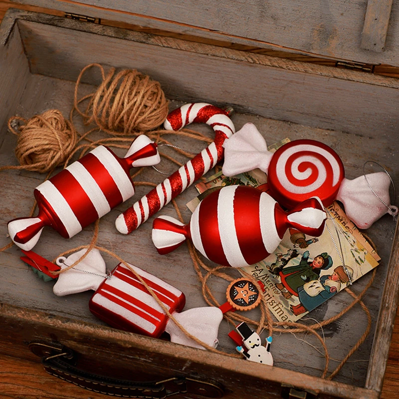 New Candy Red and White Christmas Ornaments Pendant Lollipop Xmas Tree