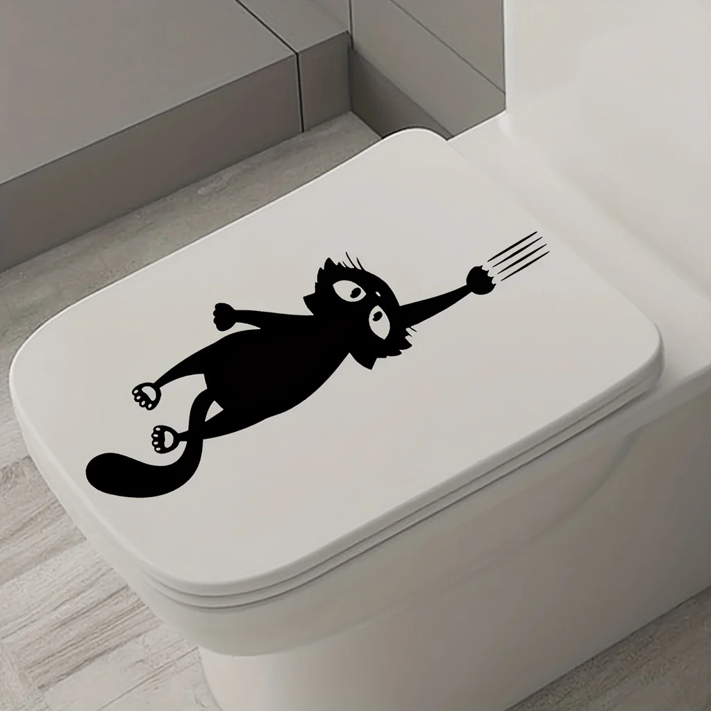 Toilet Stickers Black Cat Scratch Toilet Stickers Bathroom Accessories Waterproof Decals