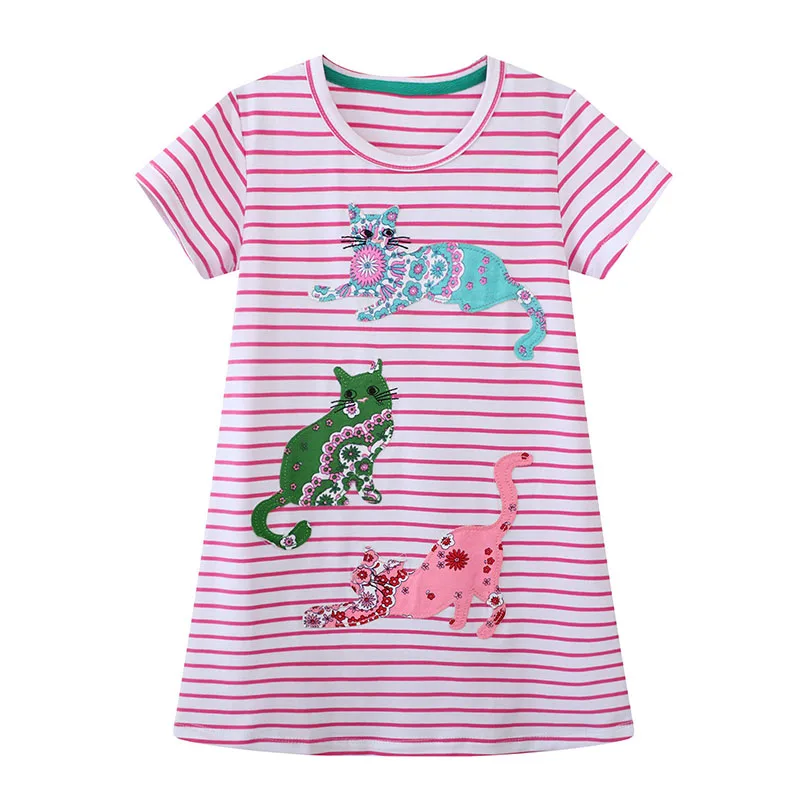 Summer 2025 Girls Kids Clothes Cartoon Embroidered Cats Princess Birthday Baby Girls Dresses Party Dress