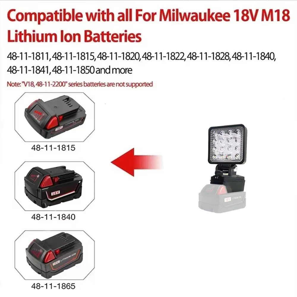 Portable Spotlight Led Light Cordless Outdoor Work Fishing Handheld Emergency ToolLight Fit Makita/Dewalt/Milwaukee 18V Battery