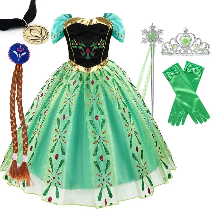 thumbnail image 1 of Vestido de princesa Elsa Anna de Disney para niñas, vestido de fiesta de malla para Halloween, carnaval, cumpleaños, disfraz de Reina de las Nieves de Frozen, 1 of 5