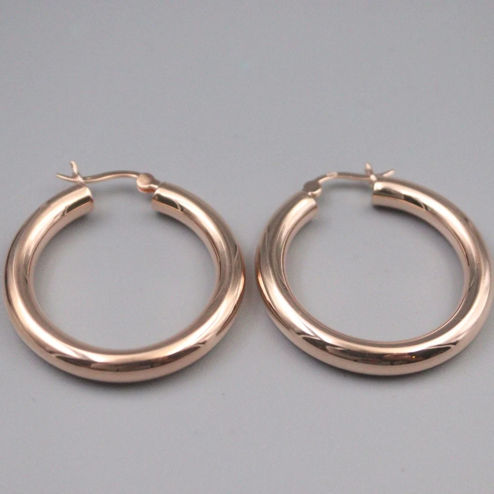 

Real Pure S925 Sterling Silver Hoop Rose Gold Color Glossy Round Bar Circle Earrings