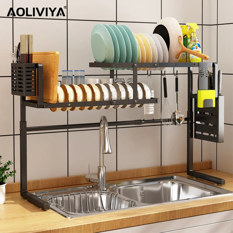 

AOLIVIYA Kitchen Staggered Dishes Above The Sink Rack Countertop Multi-functional Drain Seasoning Bottle Organizer Knife Holder