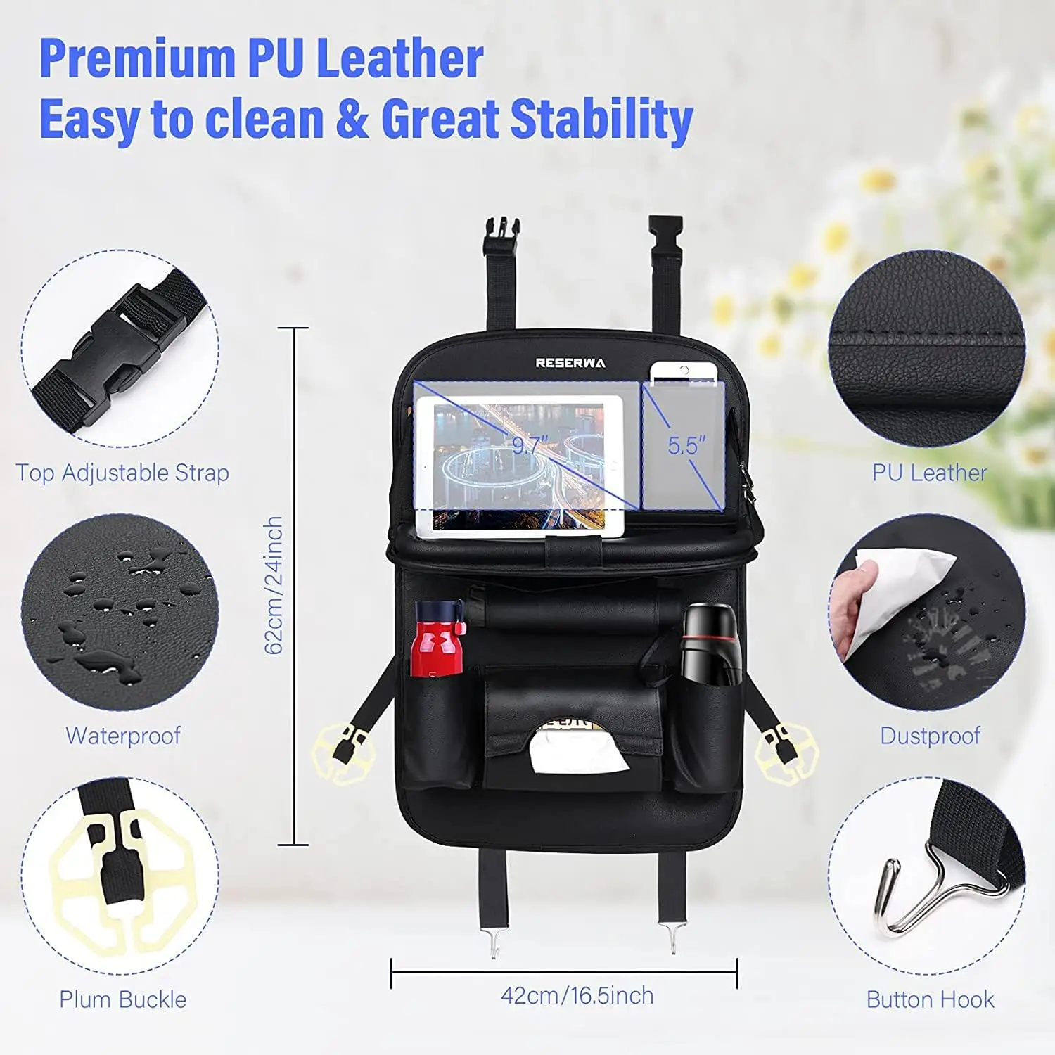 Organizer per sedile auto in pelle PU, multi tasca per riporre i