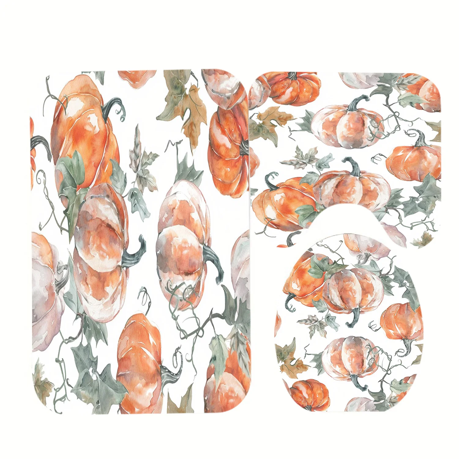 골드 호박 프린트 3팩 - 미끄럼 방지 매트, U자형 매트, 변기 커버 - 폴리에스..