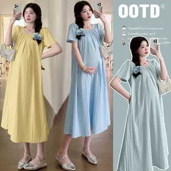2024 Summer Maternity Dress Long Thin Cool Fashionable for Pregnant Women Stay Stylish