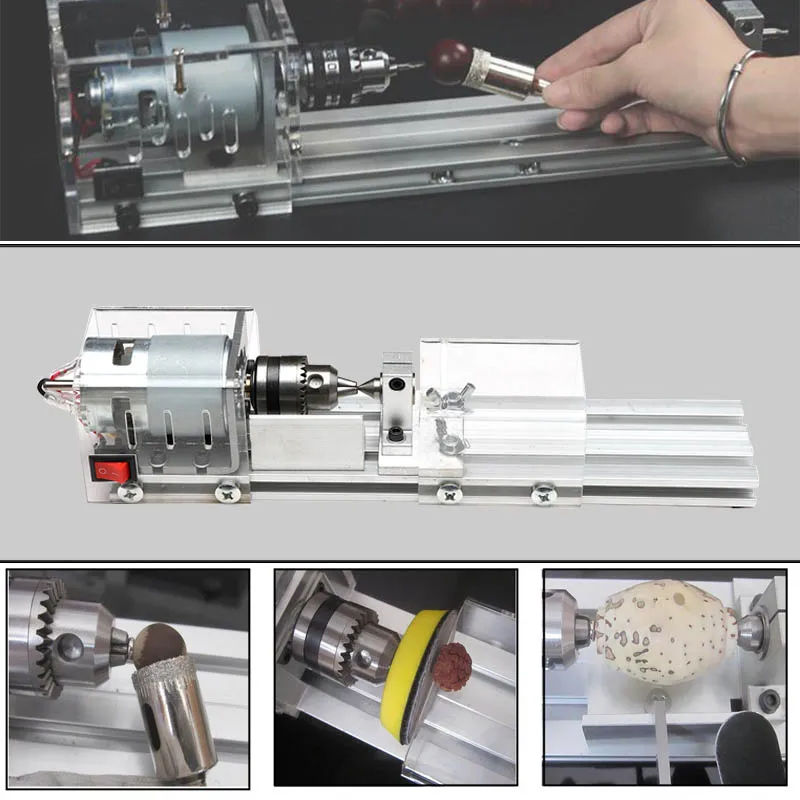 100W 12-24V cnc Mini Lathe Machine Tools Set Wood Lathe Drill Rotary Tool DIY Woodworking Buddha Pearl Grinding Polishing Beads