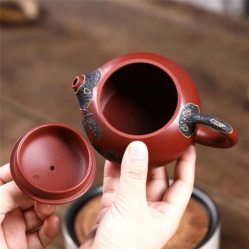 Chinese Style Double Color Xishi Teapot, Purple Clay Raw ore Dahongpao, Kung Fu Household, Pure Handmade, 280ML, Tea Pots, 1Pc