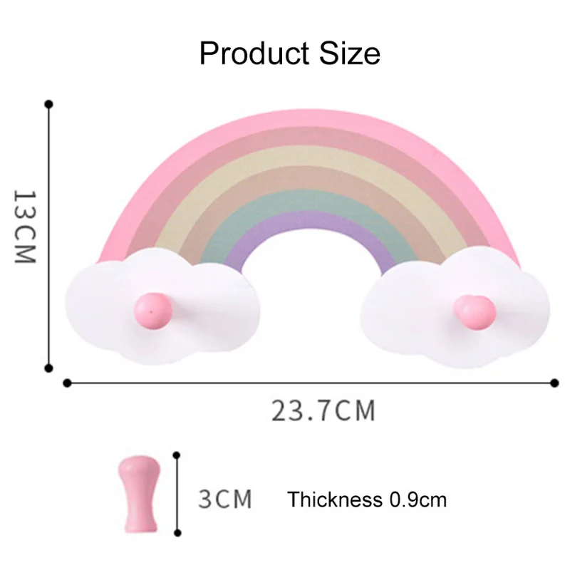 Cute Rainbow Kids Room Hook Wall Mounted Key Holder Wood Wall Hanger Girls Bedroom Decoration Hooks Clothes Sundries Organizer 3