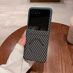 Kevlar Carbon Fiber Pattern Magnetic Phone Case - Business Edition for Moto Razr Plus 2024 (Blue and black)