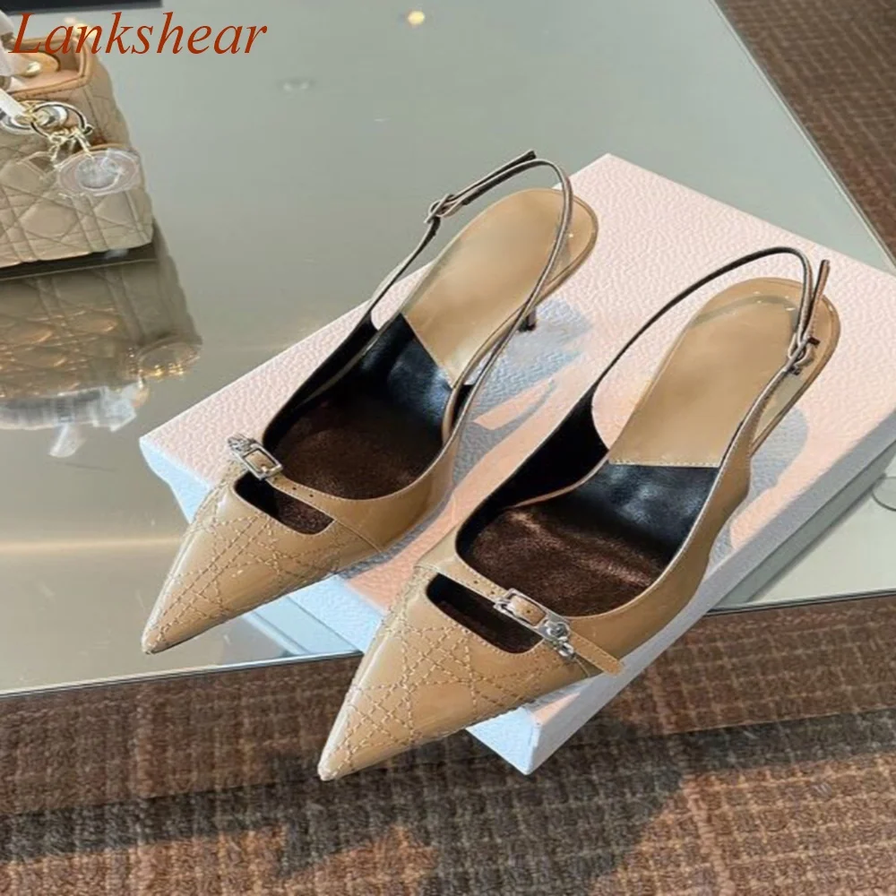 

Pointed Toe Belt Buckle Women Pumps Solid Stiletto Heels Shallow Slingback Buckle Strap Fashion Women Shoes 2024 New Arrivals