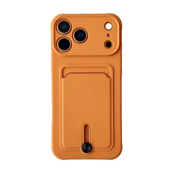 Vibrant Cosmic Orange Push Card Slot Wallet TPU Phone Case - Stylish Protective Back Cover - iPhone 12 Mini (Orange)