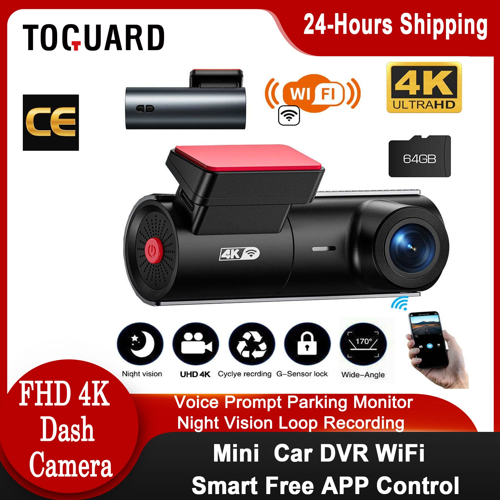 TOGUARD Mini 4K Car DVR 2160P DashCam Video Recorder Voice Prompt With  Hardwire kit 24hours Parking Monitor Black box for Car - AliExpress