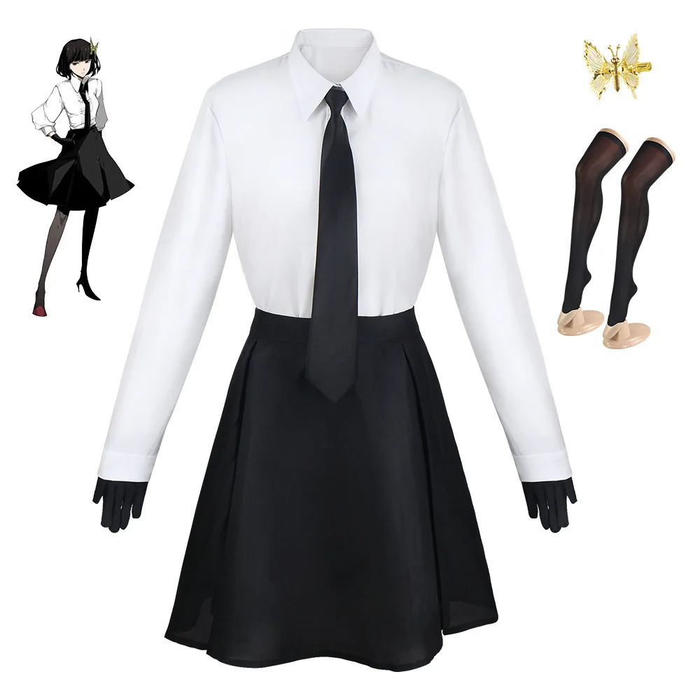 

Bungou Stray Dogs Yosano Akiko Costume Woman Cosplay Outfit White Shirt Skirt with Tie Gloves Students Uniform Set Clothing