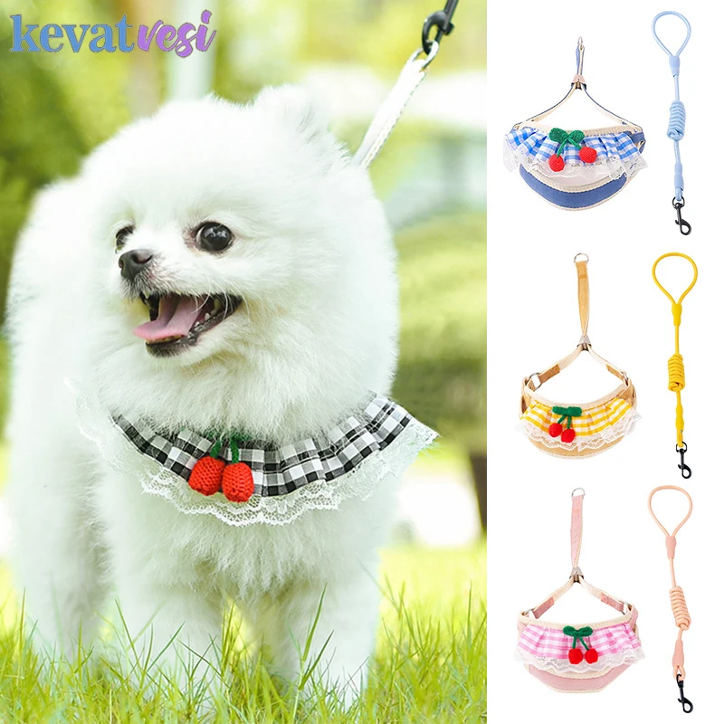 

Cute Dog Harness Leash Adjustable Harness for Small Dogs Cat Ruffled Lace Pet Chest Strap Outdoor Walking Puppy Traction Rope
