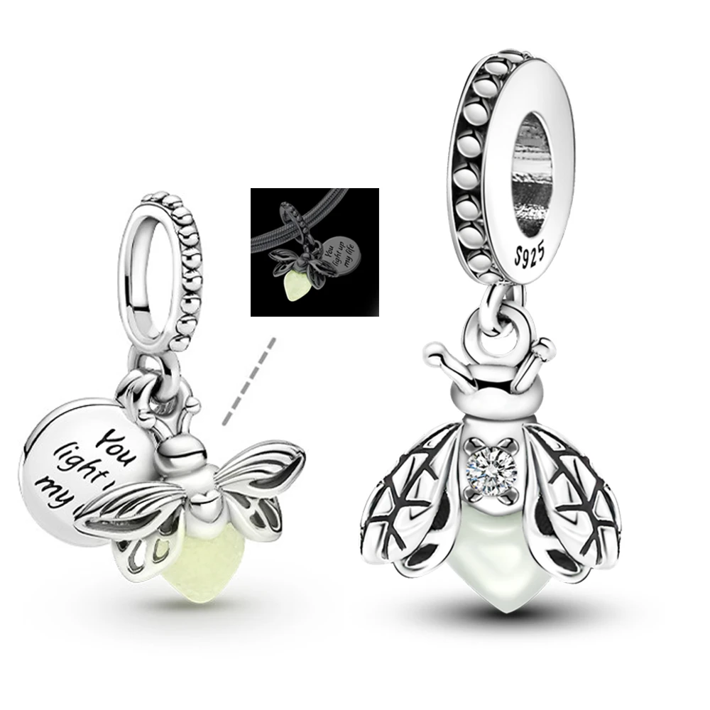 Charm luminoso de luciérnaga de plata de ley 925, compatible con pulsera Pandora de 3mm, y collar con cuentas, conjunto de regalo|Amuletos| - AliExpress