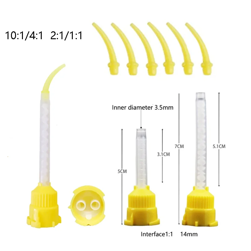 

200/300pcs Dental Impression Mixing Tips Yellow 1:1 Disposable Silicone Rubber Mixing Head Dental Materials