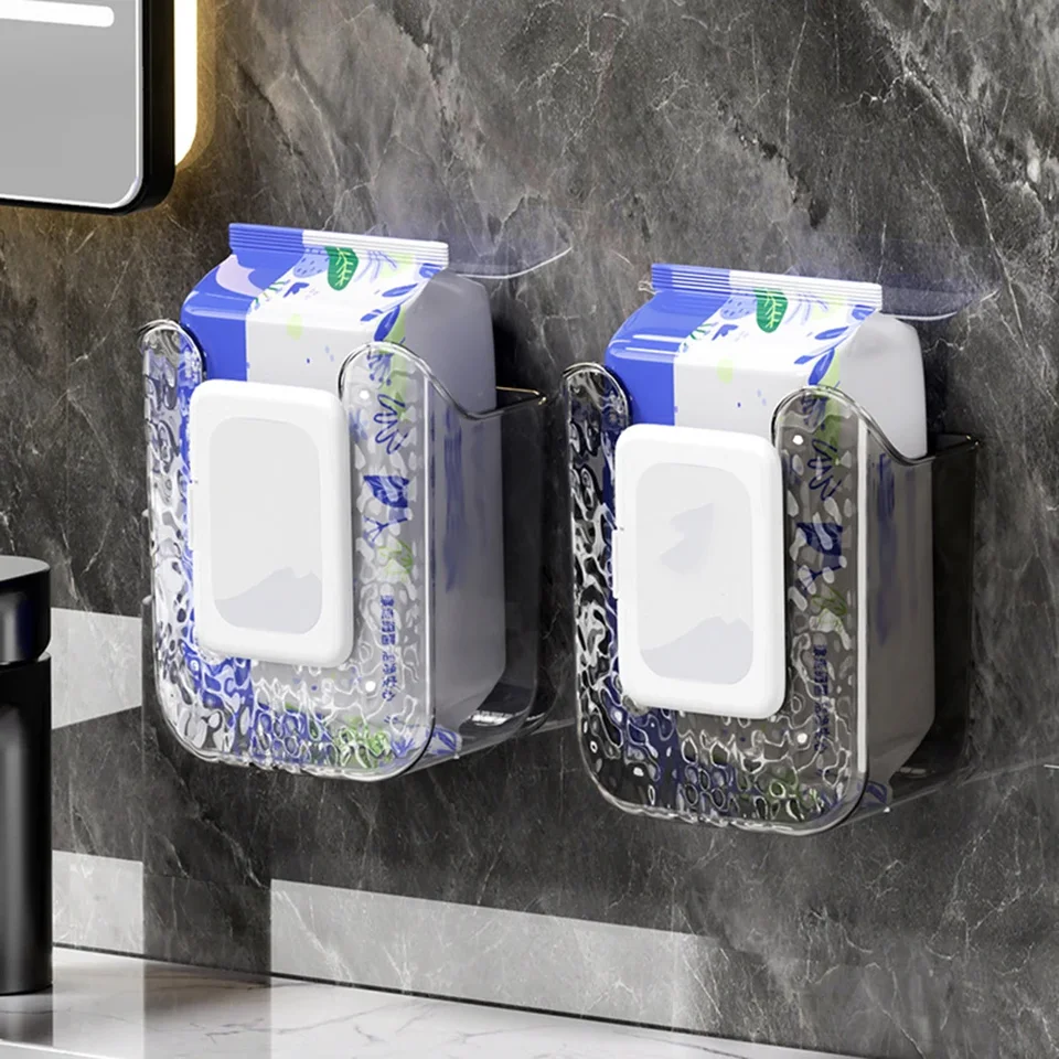 Feegow Porta Salviettine Umidificate Da Parete - Adesivo, Senza Fori, In PET Trasparente Grigio Per Cucina E Bagno